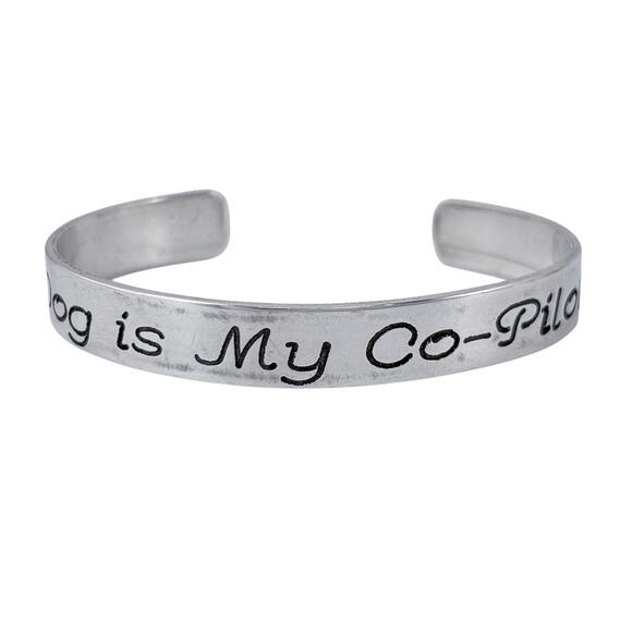 Dog Is My Co-Pilot H&H Cuff Bracelet | Vintage Sterling Silver 925 | 6.5" - Picture 3 of 11